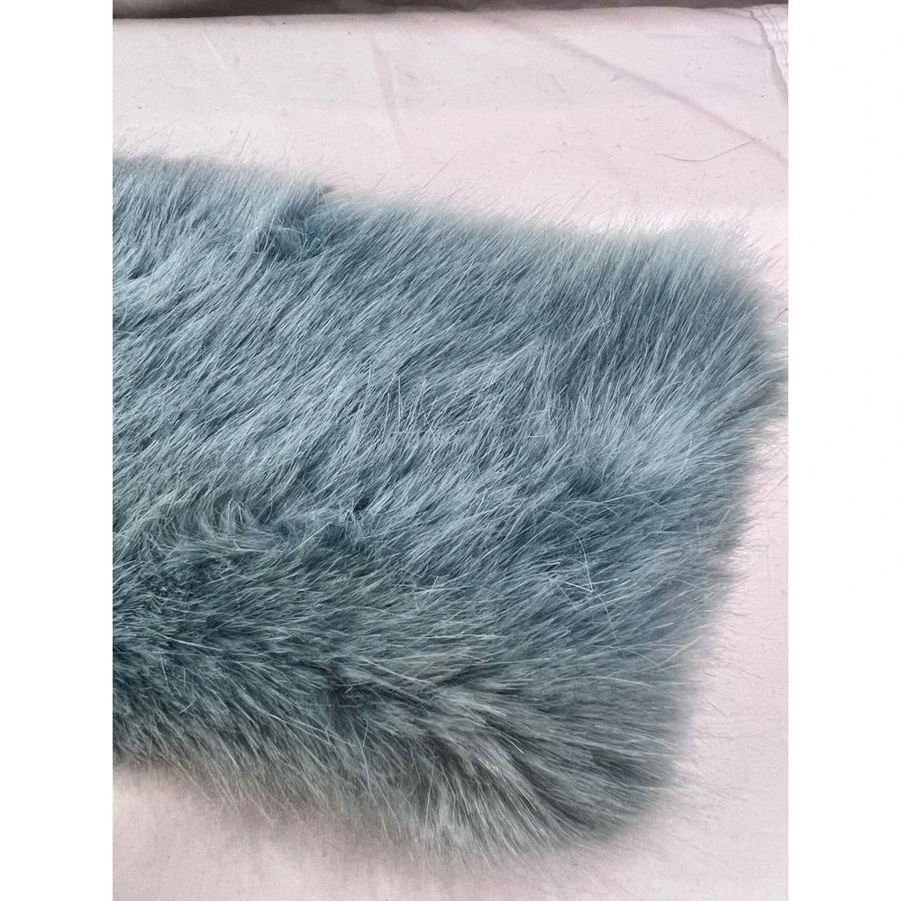 Vintage Style Dusty Blue Faux Fur Detachable Coat Collar with Elastic Loops 21in